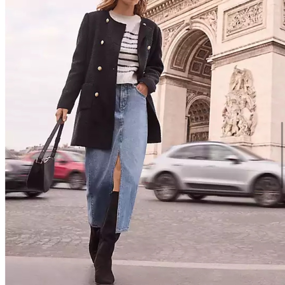 The Loft - Tweed Long Collarless Coat